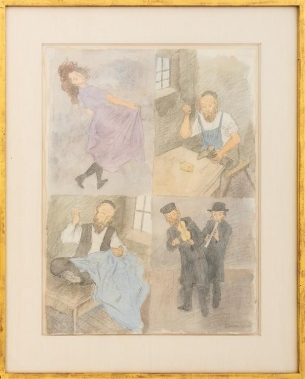 Artwork by Raphael Soyer, Judaica Figural Narrative, Made of Mixed Media On Paper