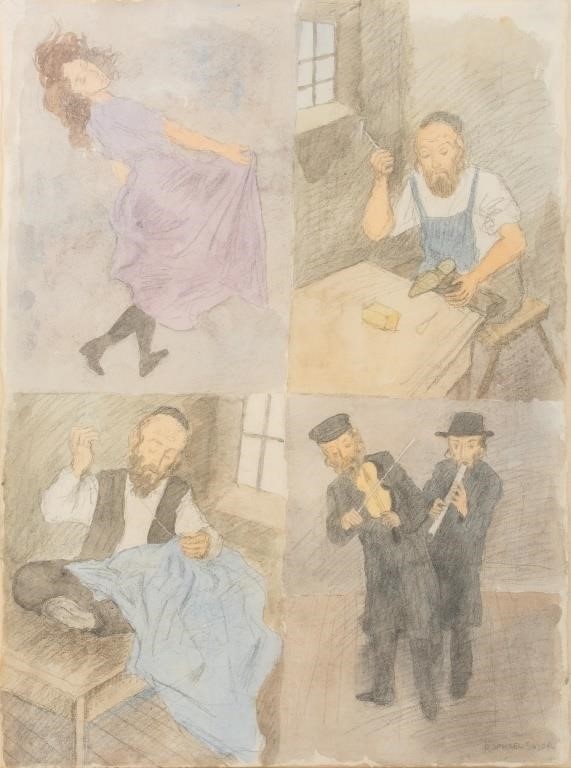 Artwork by Raphael Soyer, Judaica Figural Narrative, Made of Mixed Media On Paper