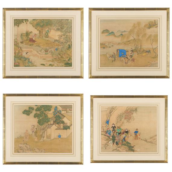Set of Four Chinese Scroll Paintings of Figures in Landscapes by Chinese School