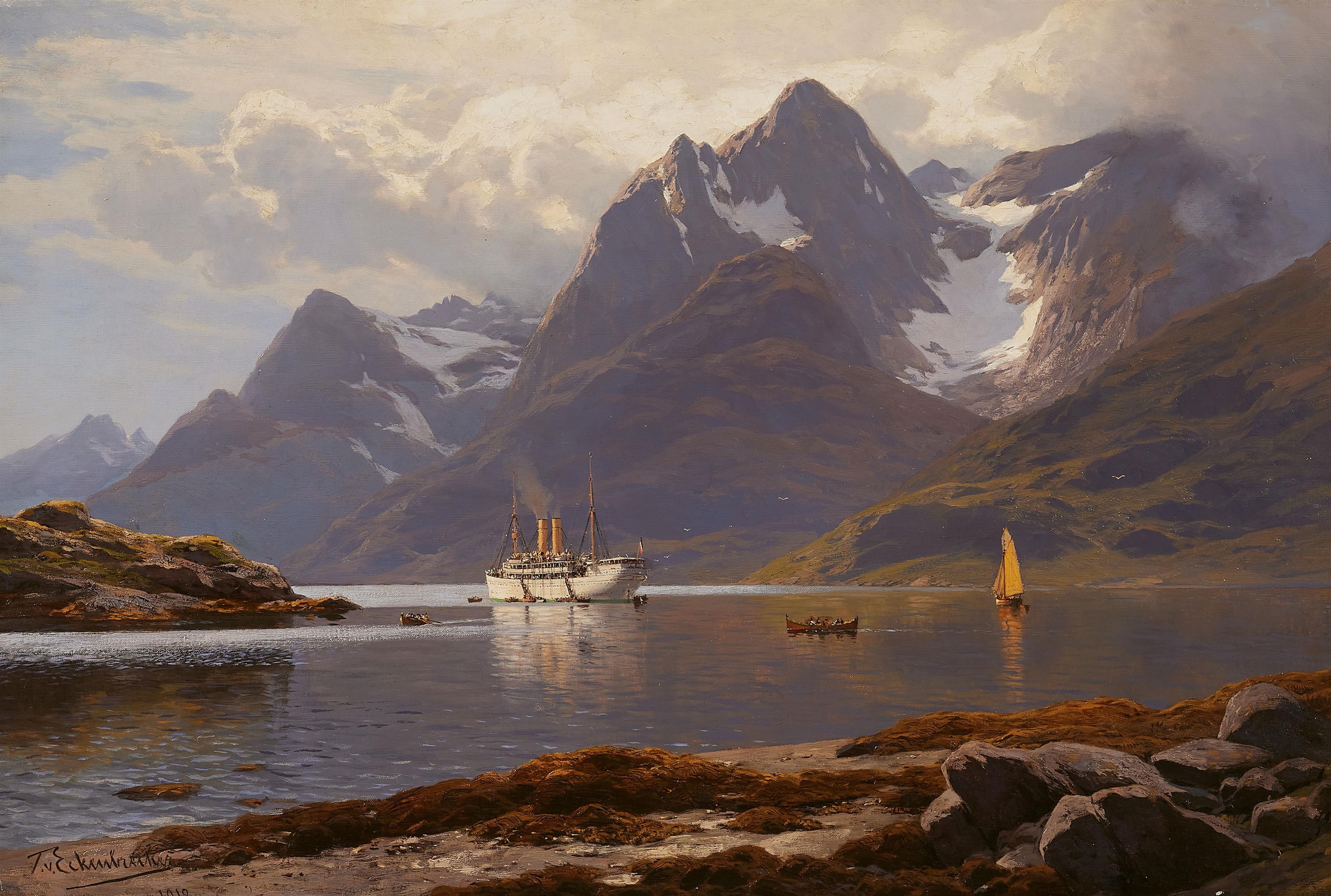 Artwork by Karl Paul Themistocles von Eckenbrecher, The Steamer ‘Oceana’ in the Raftsund, Made of Oil On Canvas