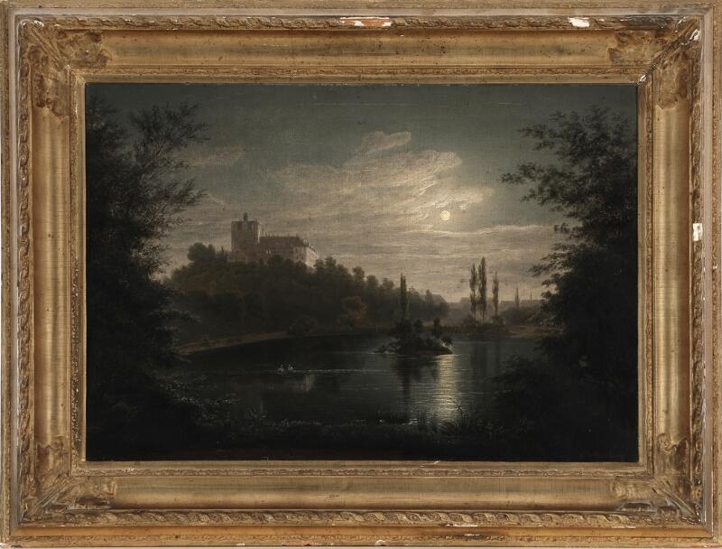Artwork by Raphael Carl Reinhard, Moonlight landscape with a view to Ballenstedt Castle, Made of Oil On Canvas