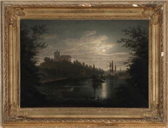 Moonlight landscape with a view to Ballenstedt Castle - Raphael Carl Reinhard