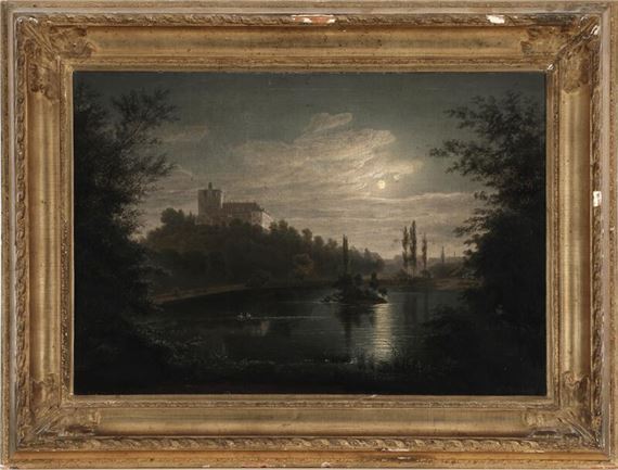 Moonlight landscape with a view to Ballenstedt Castle by Raphael Carl Reinhard