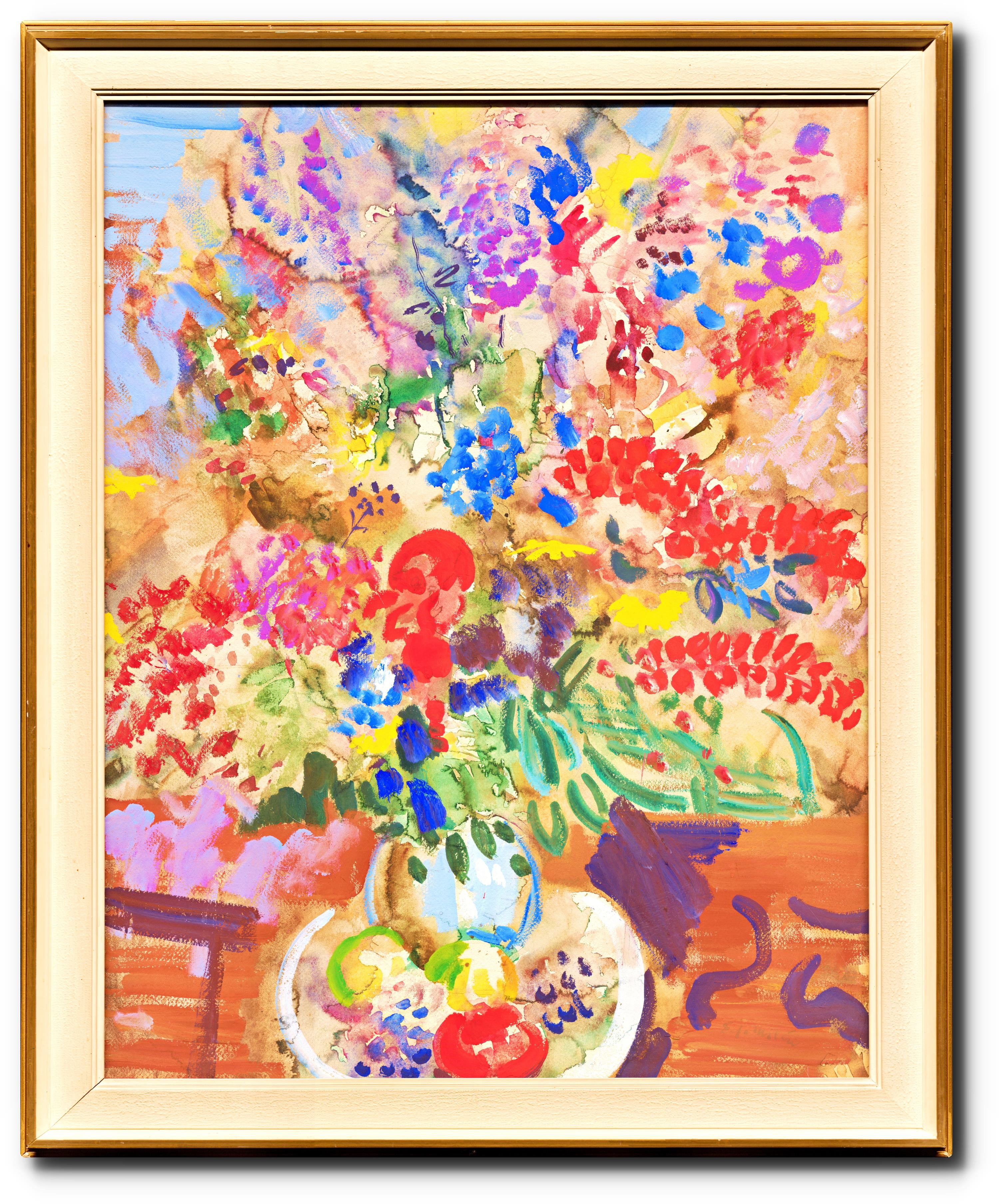 Artwork by Eduard Milén, Bohatá kytice ve váze, Made of Kombinovaná Technika, Barva/Karton