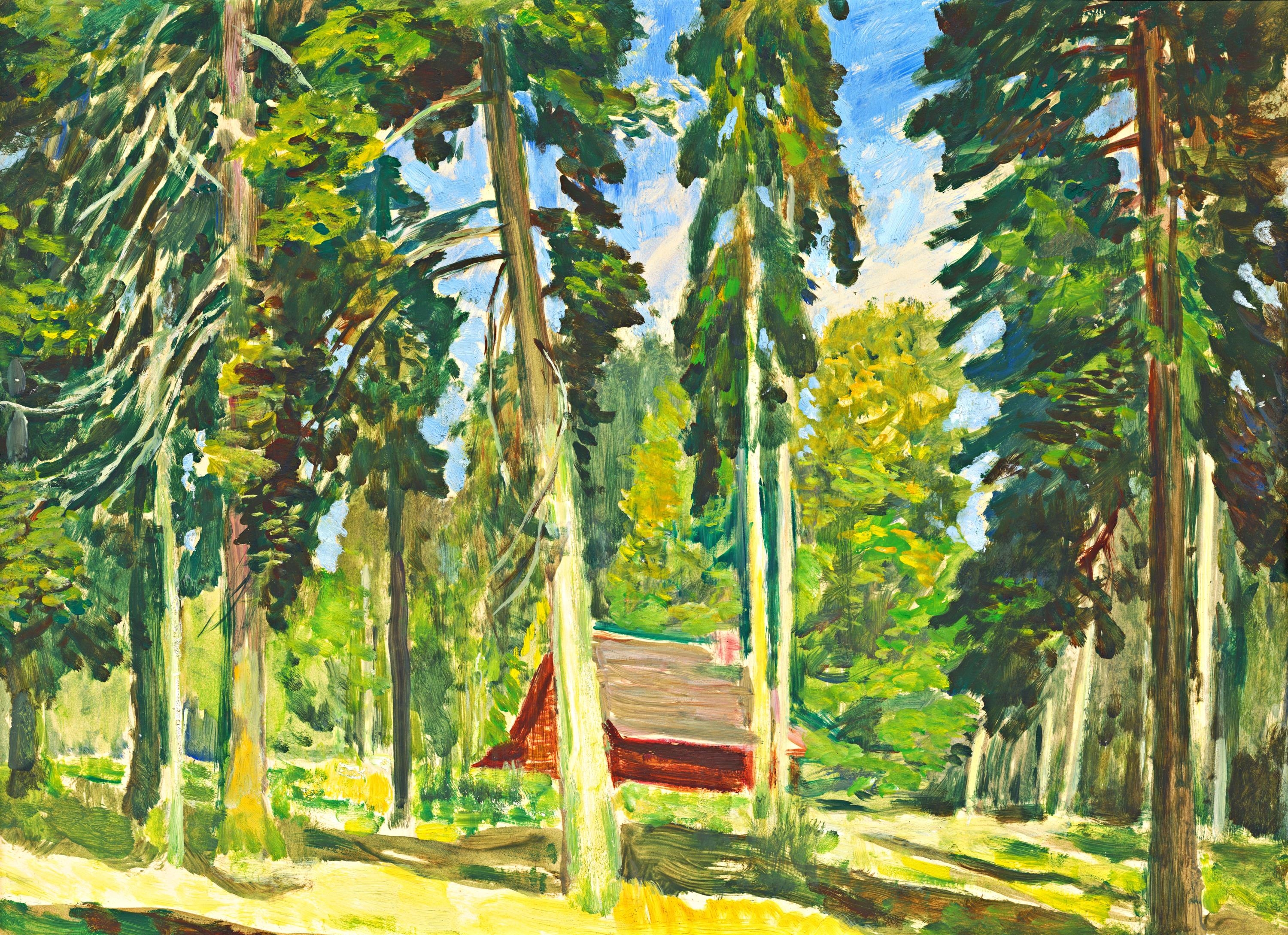 Artwork by Antonín Hudeček, Chalupa v lese, Made of oil on cardboard