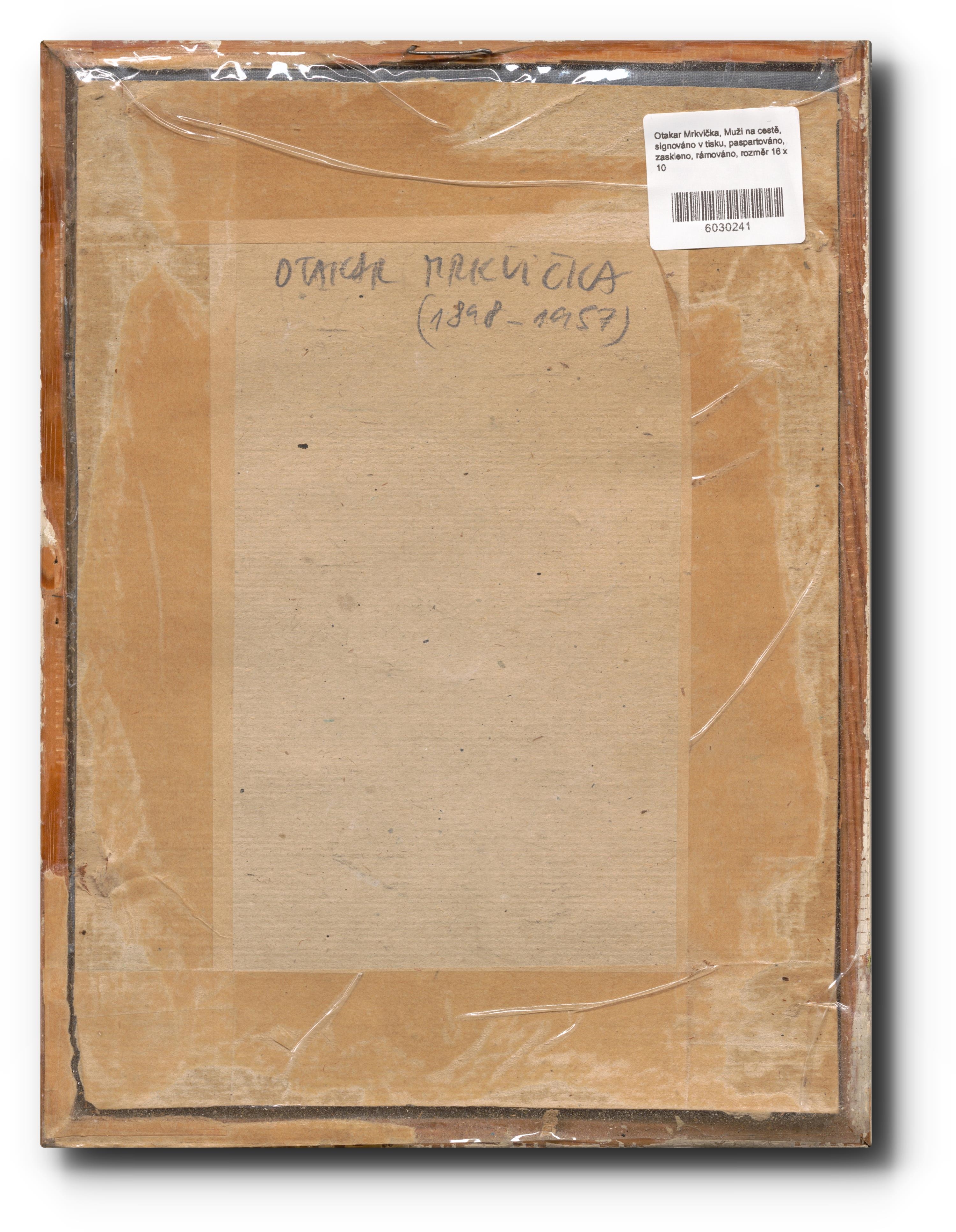 Artwork by Otakar Mrkvička, Muži na cestě, Made of linocut