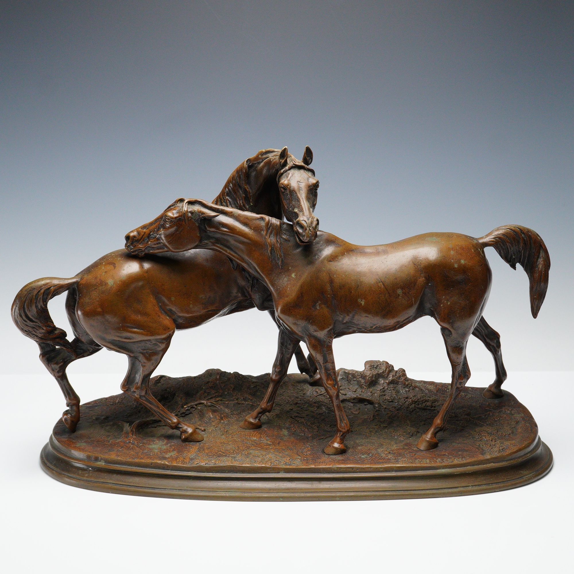 Artwork by Pierre-Jules Mene, L'Accolade, Made of cast bronze sculpture