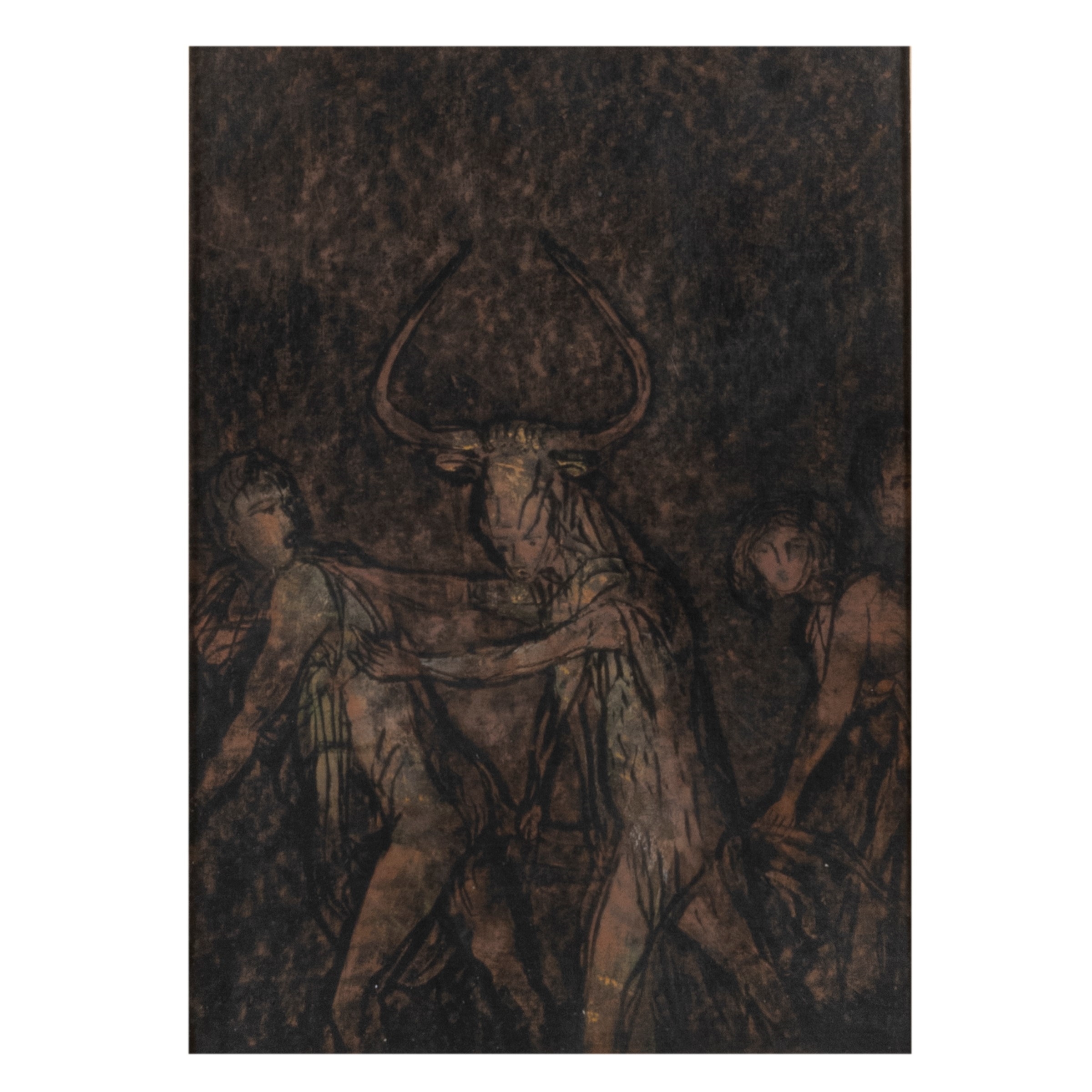 Artwork by Mirko Basaldella, Minotaur, Made of Frottage With Waxy Oil Pastel On Paper Applied To Canvas