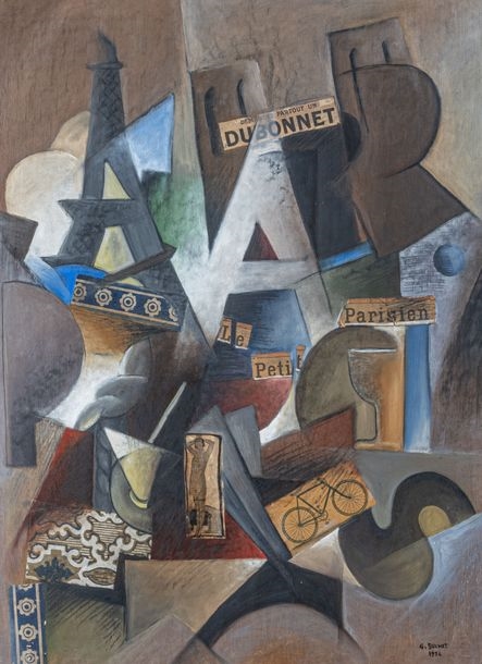 Artwork by Gustave Buchet, Cubist Composition on the Theme of Paris, Made of Oil On Board