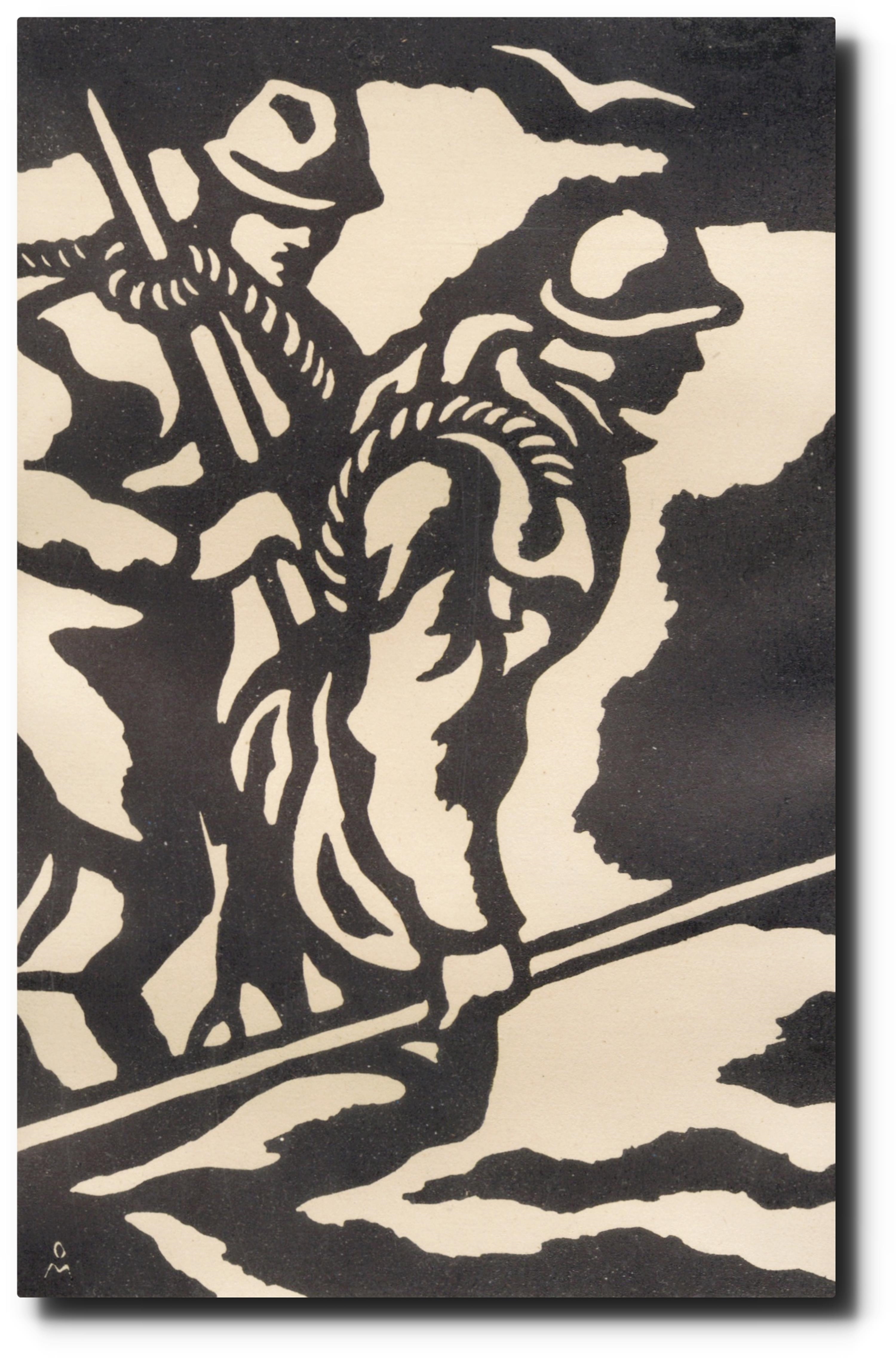 Artwork by Otakar Mrkvička, Muži na cestě, Made of linocut