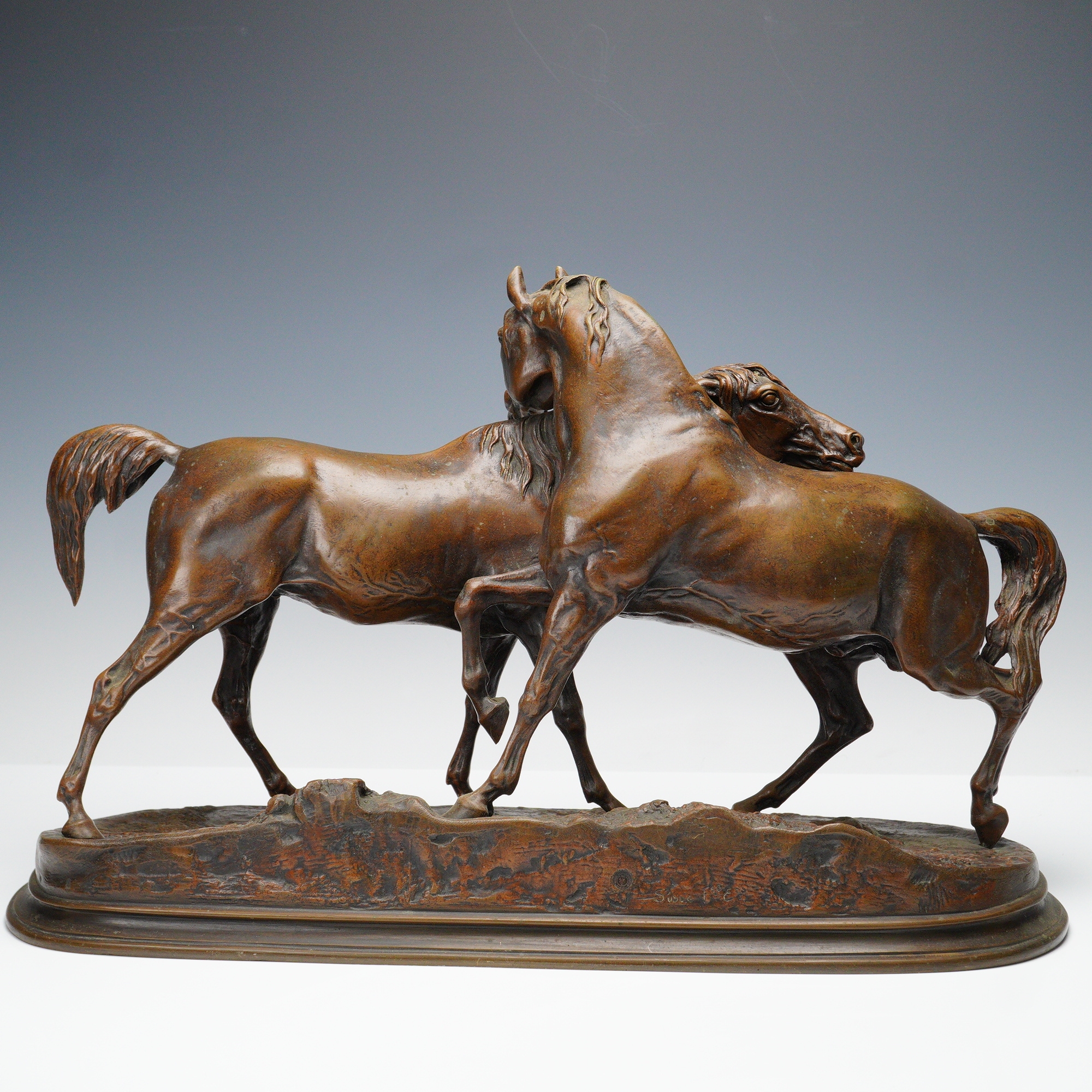 Artwork by Pierre-Jules Mene, L'Accolade, Made of cast bronze sculpture