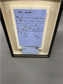 Autograph letter signed on blue paper with envelope postmarked Brussels 1869 to Madame Blanchecotte
