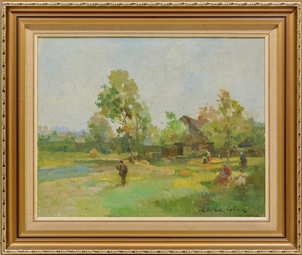 Artwork by Géza Zorad, Figures in a Landscape, Made of Oil