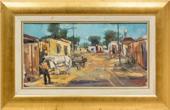 Street Scene with Horse Cart and Figure - Johan Grobler