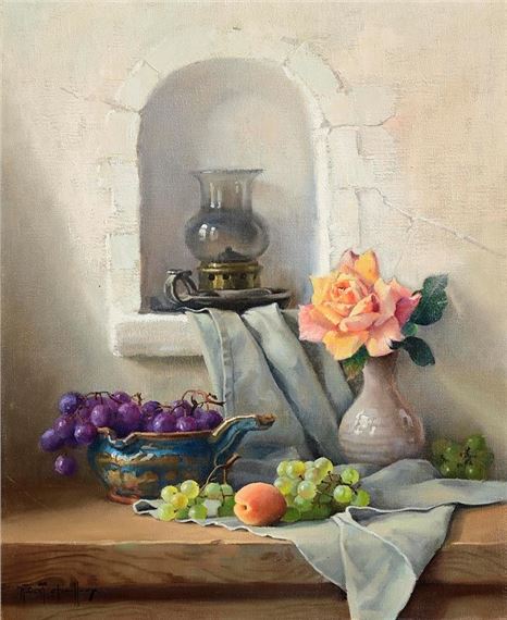 Still Life with Fruit, Lamp and Pottery by Robert Chailloux