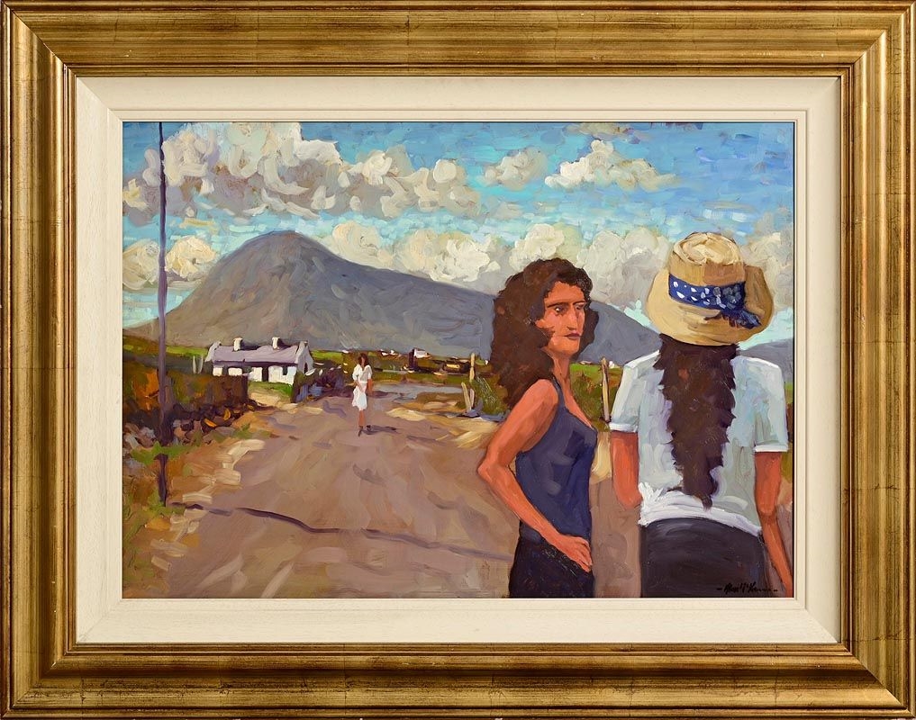 Artwork by Alex McKenna, Out for a Walk on the Dugort Road, Achill, Made of Oil On Board