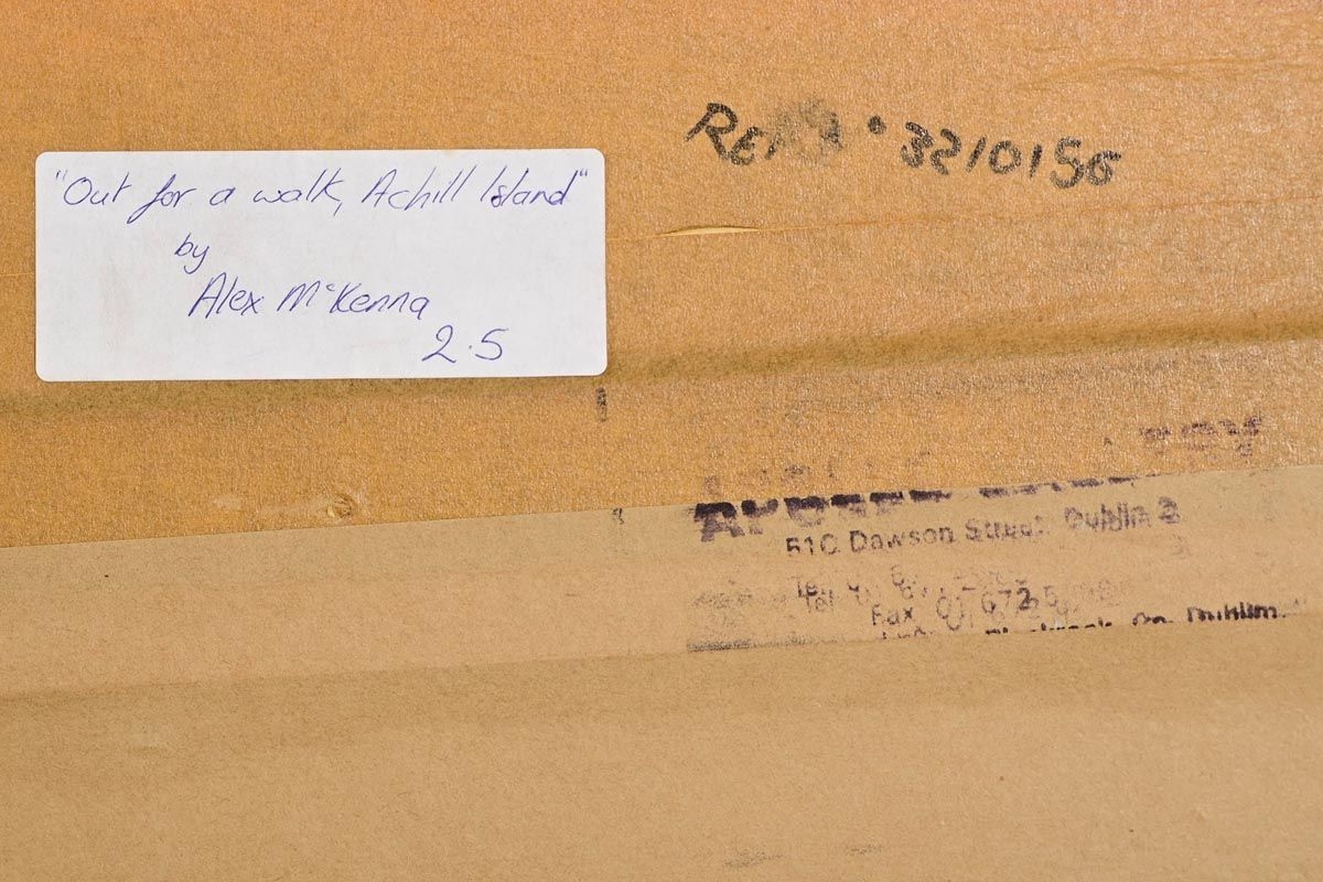 Artwork by Alex McKenna, Out for a Walk on the Dugort Road, Achill, Made of Oil On Board