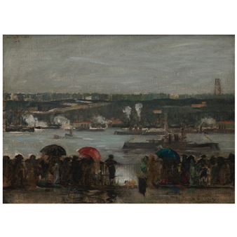 Return of the U.S. Fleet After World War I, Rainy Day Along the Hudson