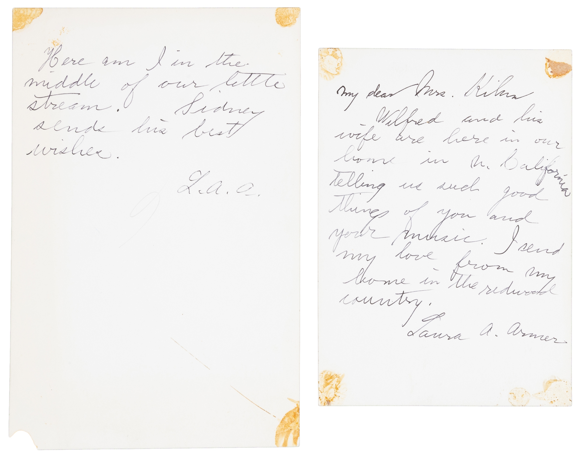 Artwork by Laura Adams Armer, Two photographs inscribed to Mrs. Kilburn, Made of Gelatin Silver Prints