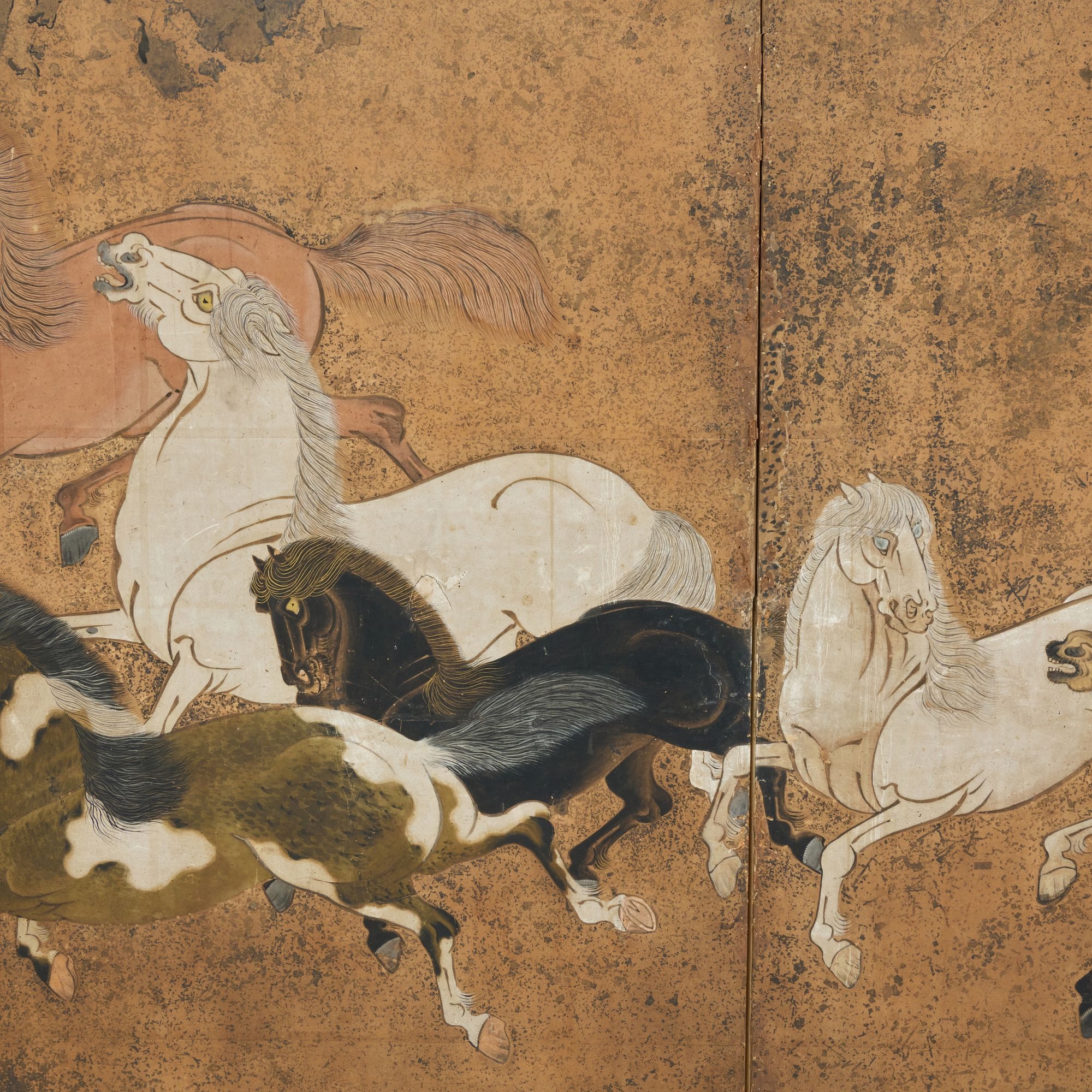 Artwork by Japanese School, Pair of Japanese Six Panel Screens with Horses, Made of Ink And Colors On Paper