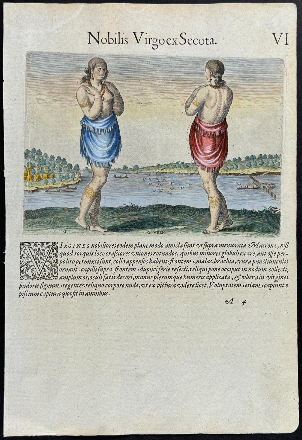 Theodor de Bry | A young and gentle woman of Secota (Circa 1608 ...