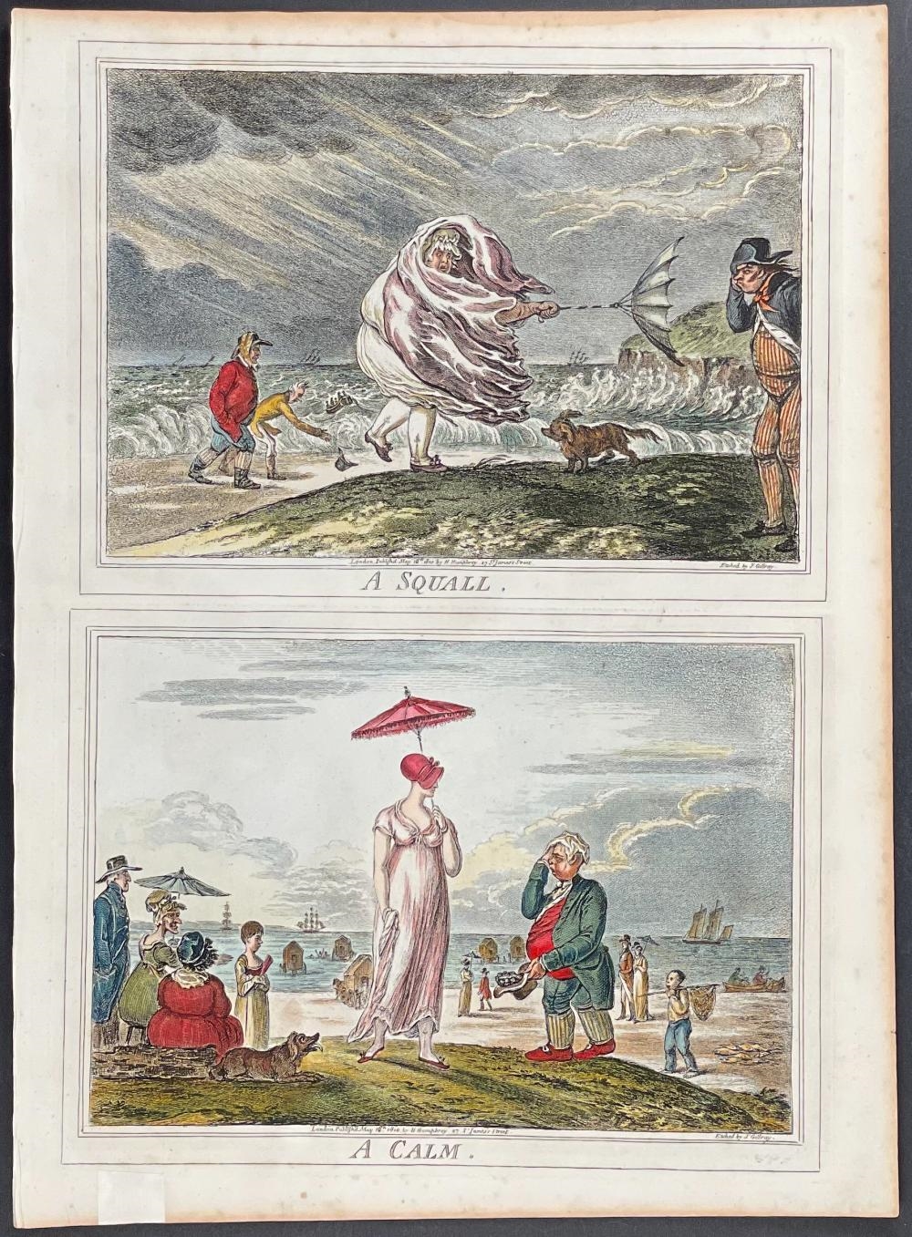 Artwork by James Gillray, LARGE LOT of 17 Satirical Folio Engravings, Made of Engraving With Recent Professional Hand-Coloring