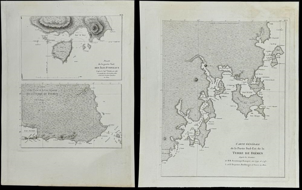 Artwork by François Péron, Pair of Maps of Australia (New Holland) with Tasmania or Van Diemen's Land, Made of Engraving