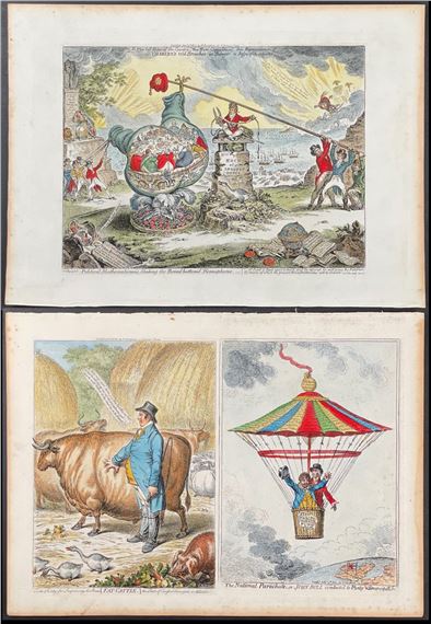 LARGE LOT of 17 Satirical Folio Engravings by James Gillray, Circa 1830