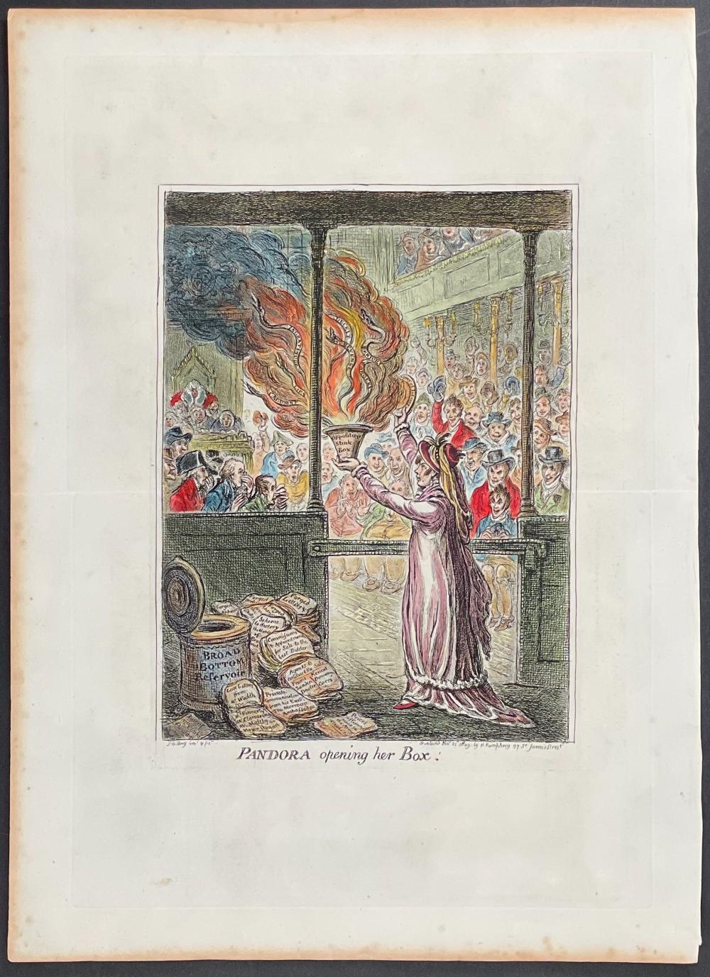 Artwork by James Gillray, LARGE LOT of 17 Satirical Folio Engravings, Made of Engraving With Recent Professional Hand-Coloring