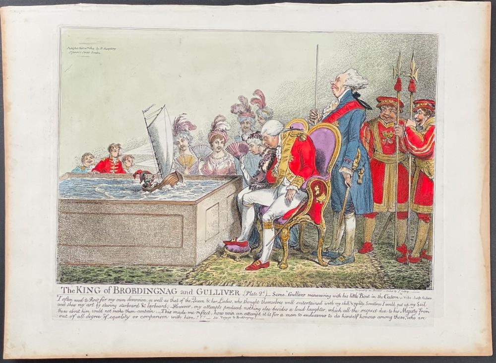 Artwork by James Gillray, LARGE LOT of 17 Satirical Folio Engravings, Made of Engraving With Recent Professional Hand-Coloring