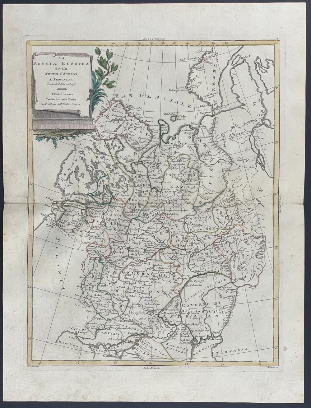Artwork by Antonio Zatta, Map of Russia in Europe, Made of Hand-Colored Engraving