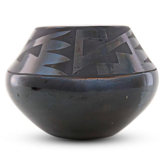 San Ildefonso Black on Black Geometric Design Jar - Maria Montoya Martinez