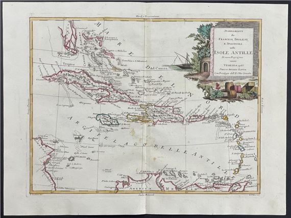 Map of the Antilles Islands or West Indies (Cuba, Puerto Rico, et al, with Florida shown in the north by Antonio Zatta, 1775-1785