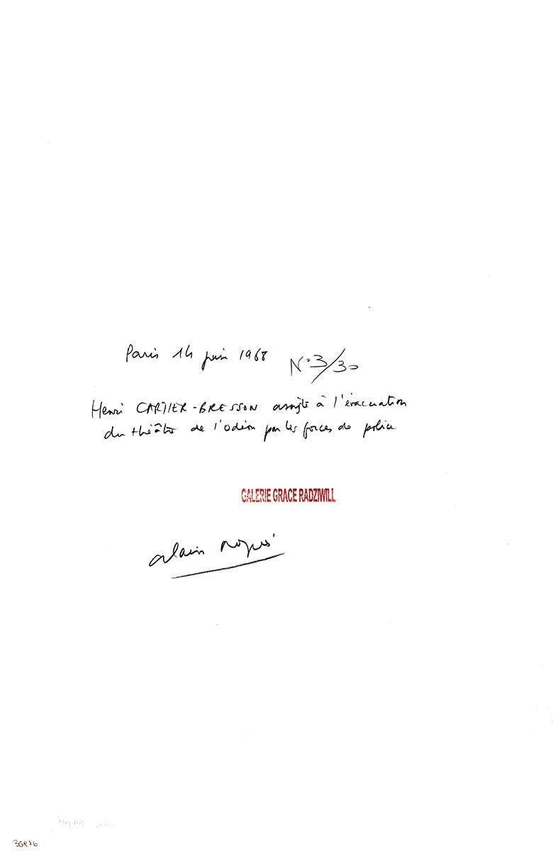 Artwork by Henri Cartier-Bresson, ALAIN NOGUES (*1937)
Henri Cartier-Bresson witnessing Odéon theater evacuation, Paris 1968, Made of Gelatin silver print, printed