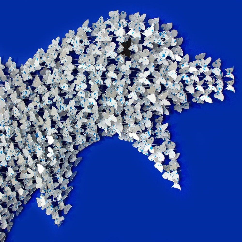 Artwork by Patricia Govezensky, Dolphin, Made of Original 3D Metal Art On Wood