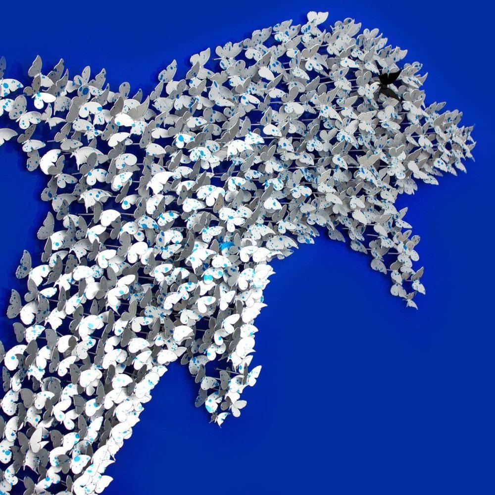 Artwork by Patricia Govezensky, Dolphin, Made of Original 3D Metal Art On Wood