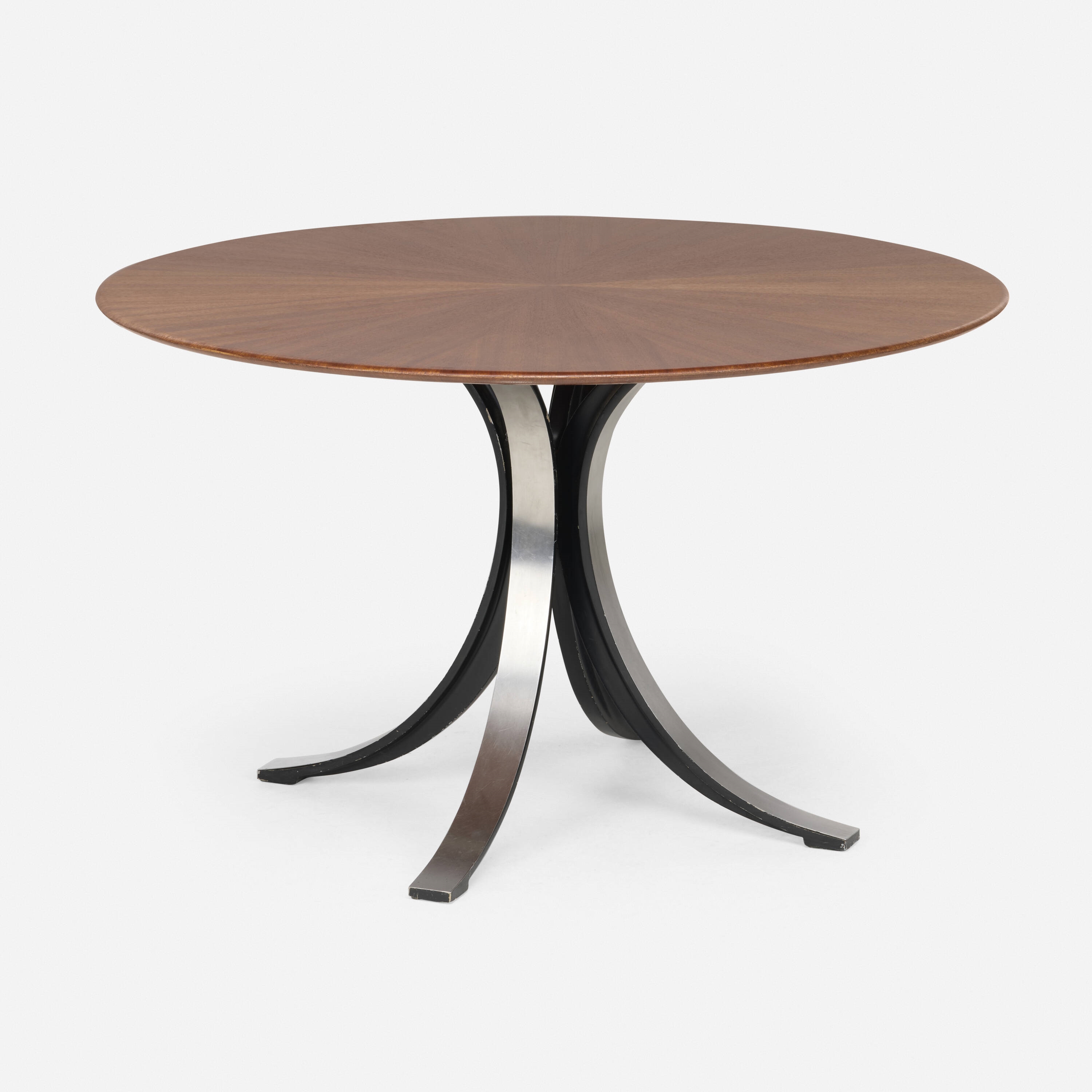 Artwork by Osvaldo Borsani, T69 table, Made of mahogany, stainless steel, enameled steel