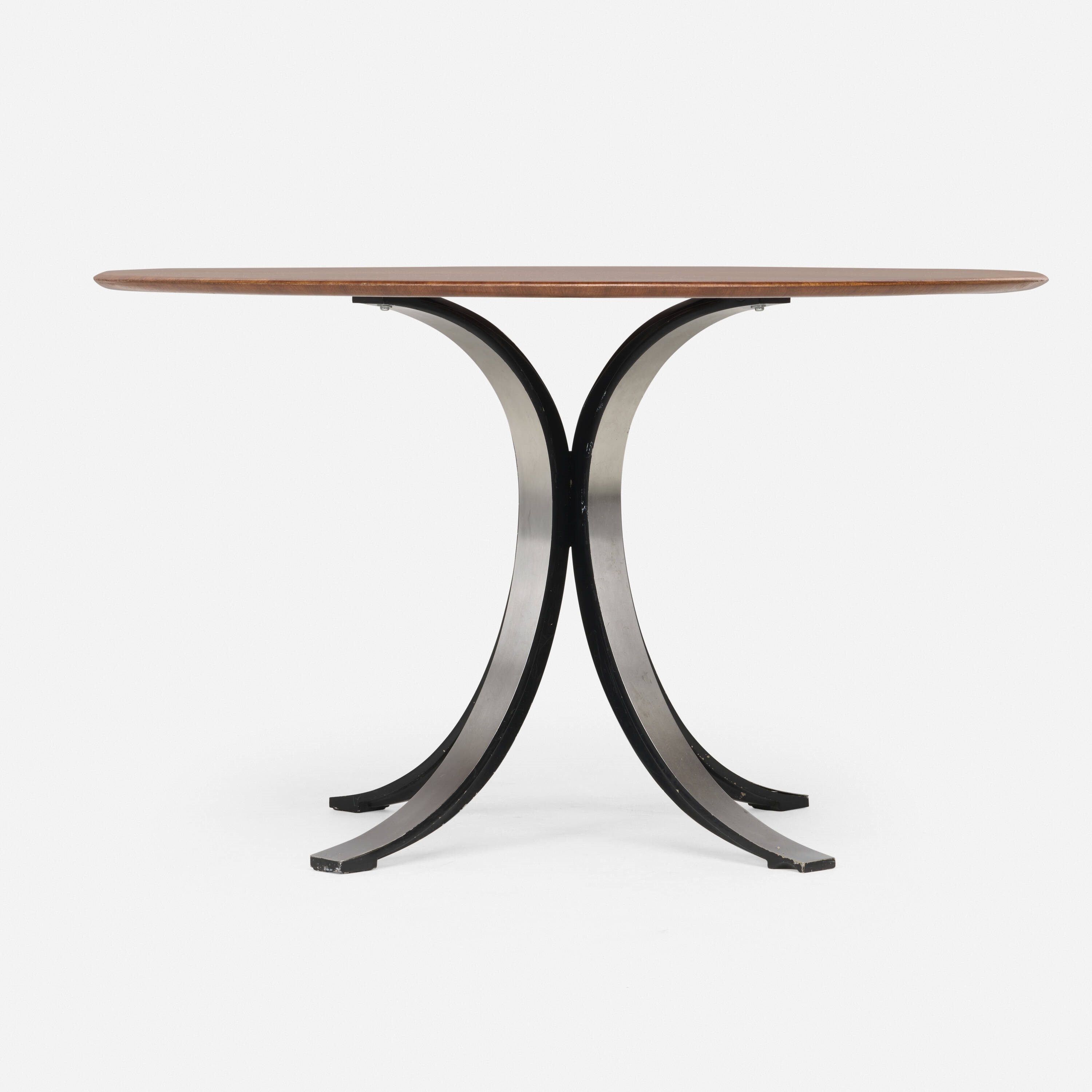 Artwork by Osvaldo Borsani, T69 table, Made of mahogany, stainless steel, enameled steel