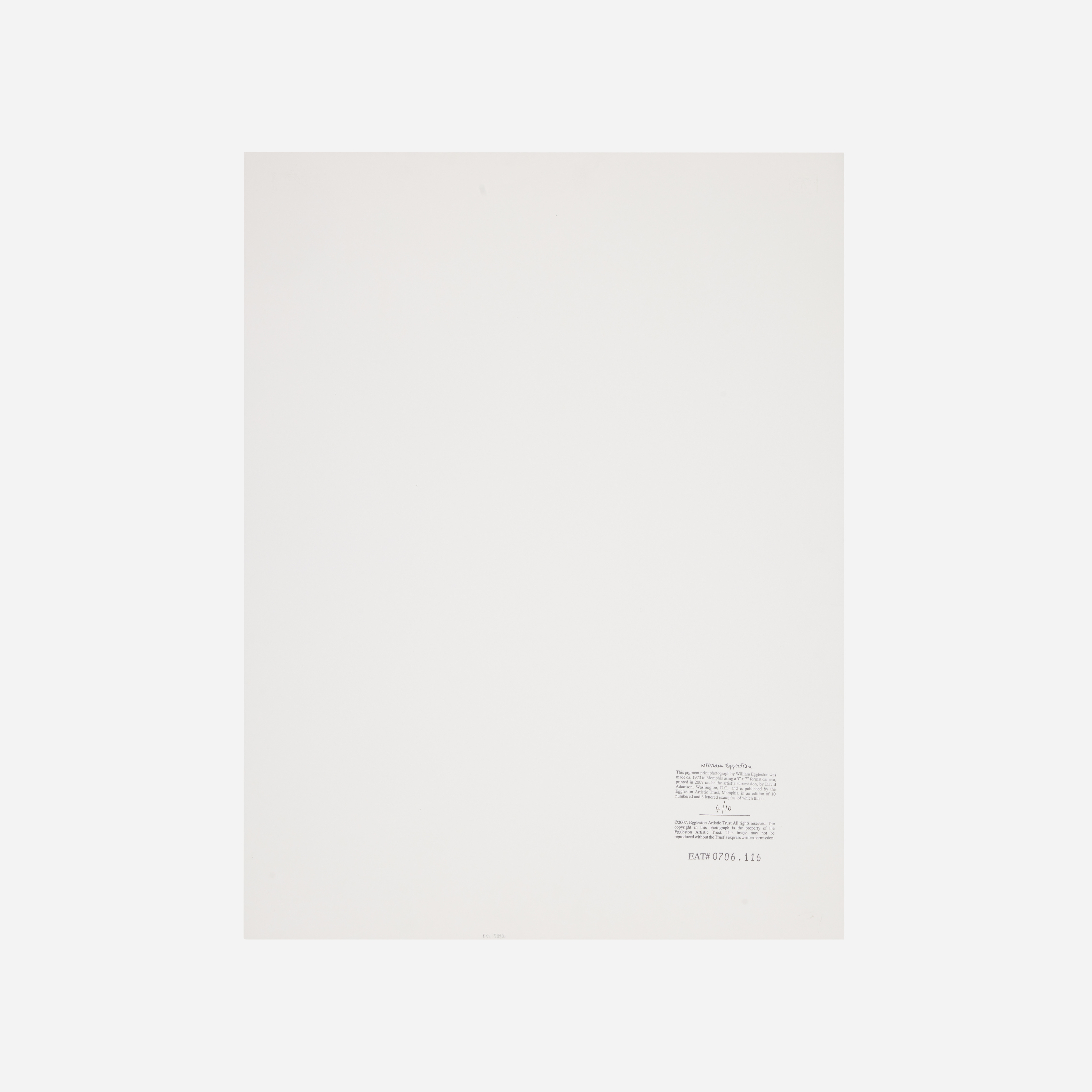 Artwork by William Eggleston, Untitled, Made of Pigment Print