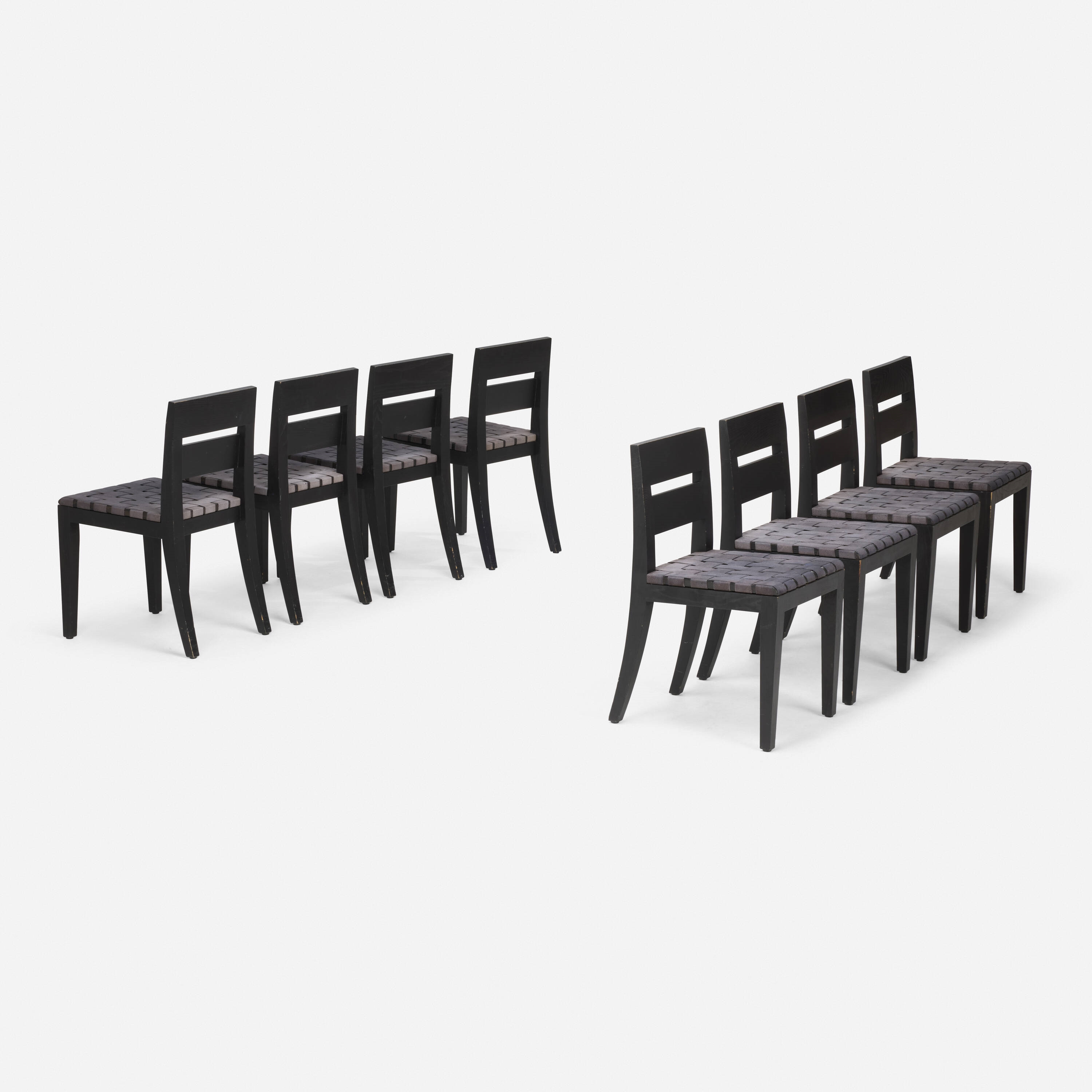Artwork by Christian Liaigre, Archipel chairs, set of eight, Made of Lacquered Wood, Canvas Webbing