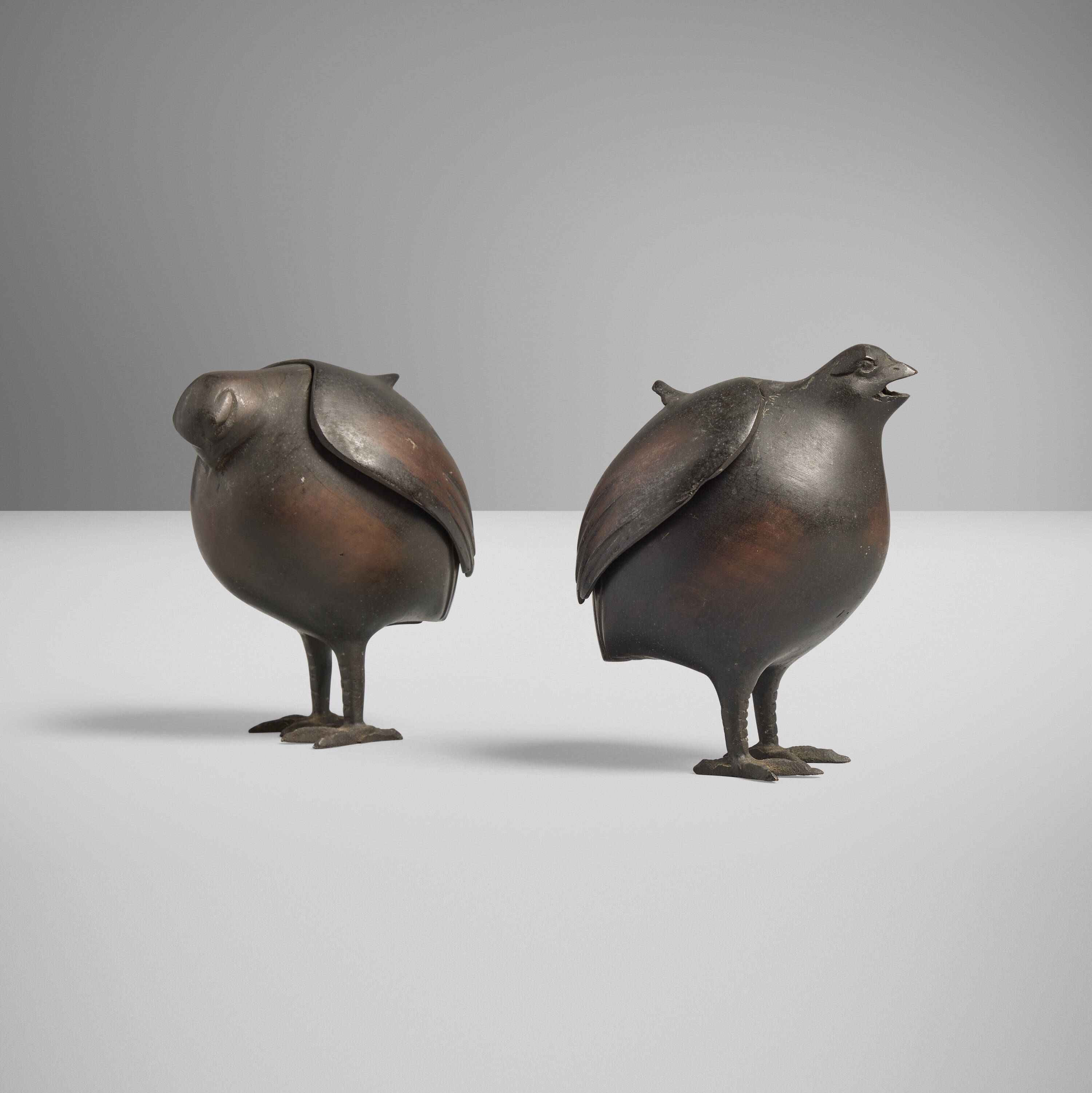 Artwork by Japanese School, Quail-form koro (incense burners), pair, Made of Bronze