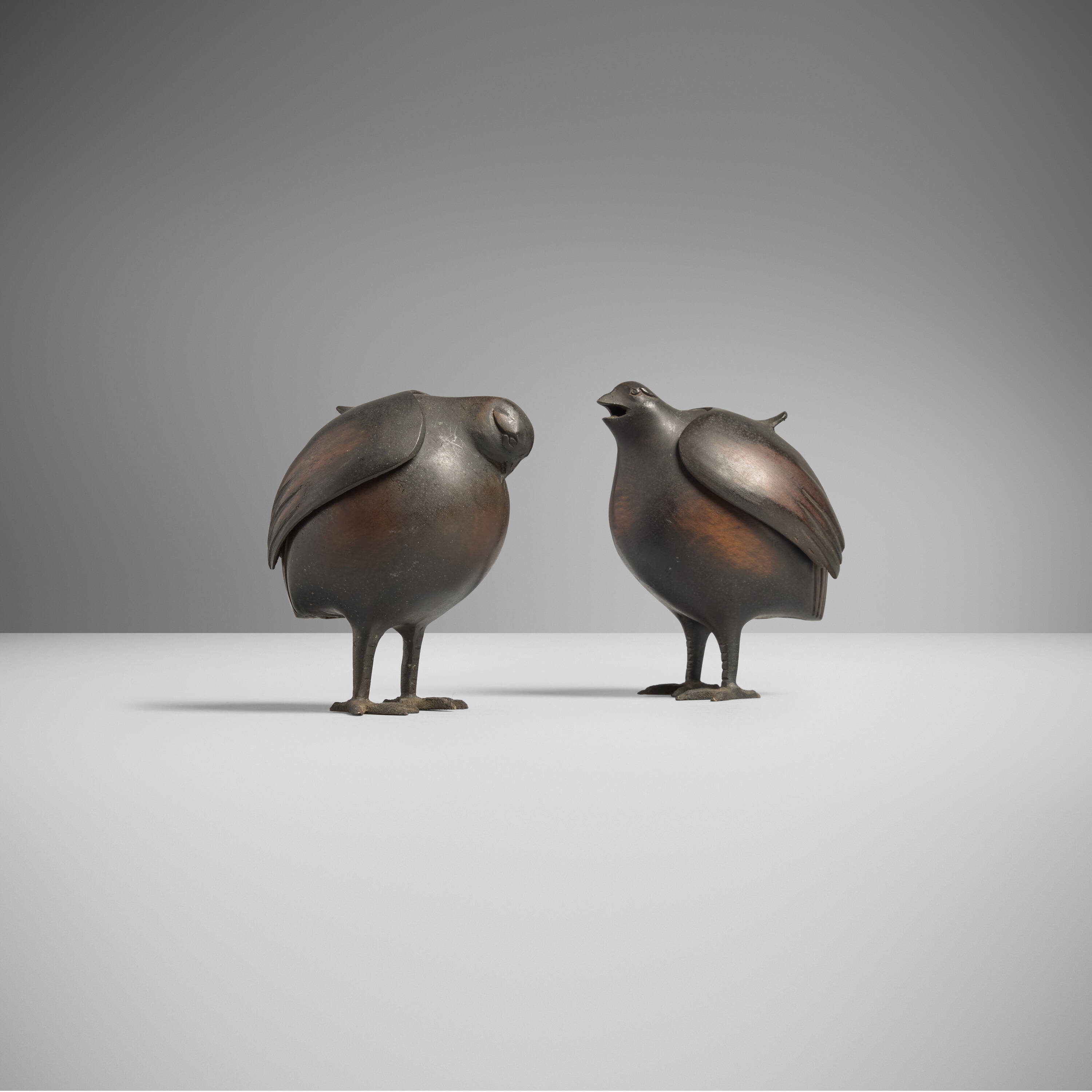Artwork by Japanese School, Quail-form koro (incense burners), pair, Made of Bronze