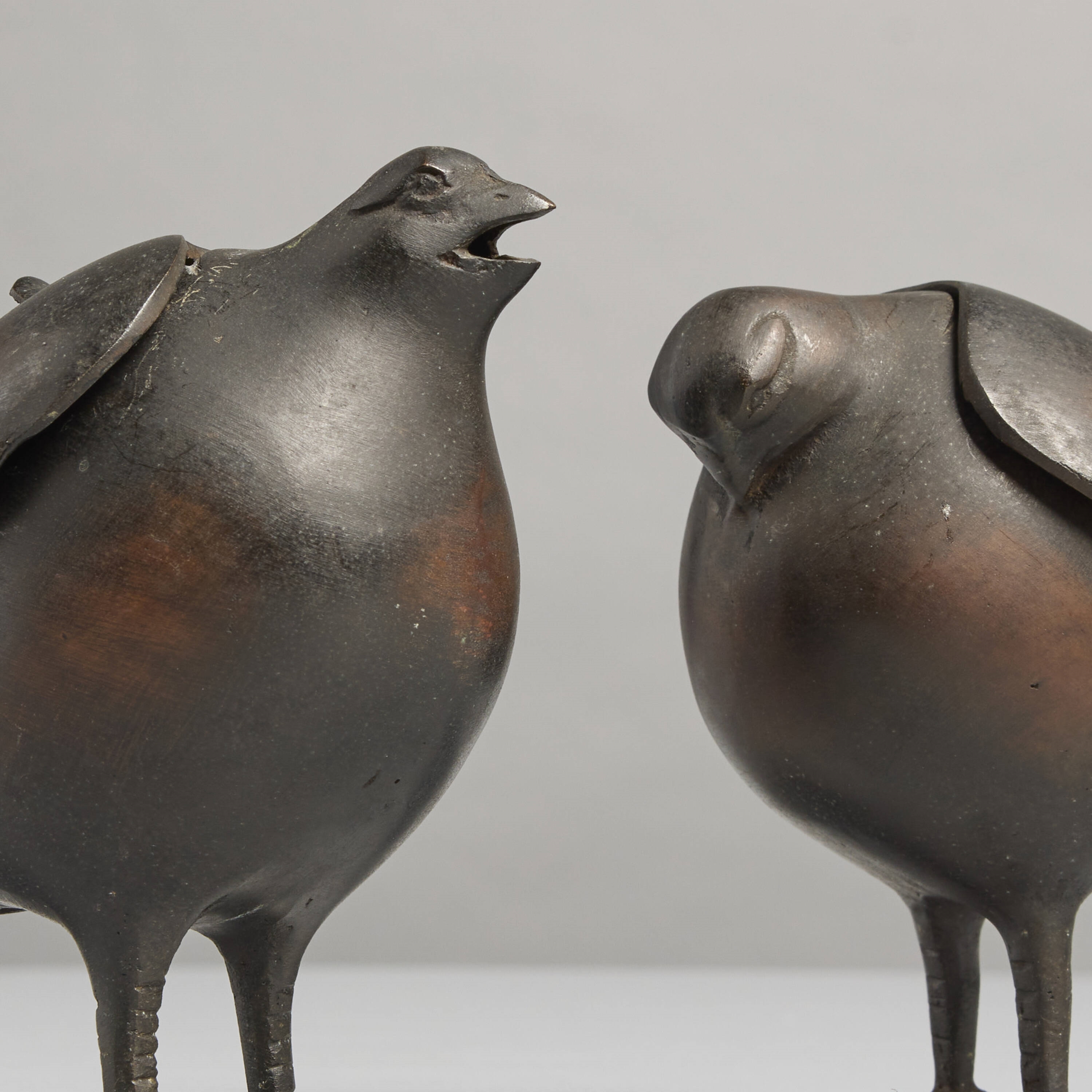 Artwork by Japanese School, Quail-form koro (incense burners), pair, Made of Bronze