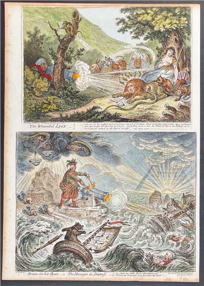 The Wounded Lion / Bruin in his Boat or the Manager in Distress by James Gillray, circa 1830