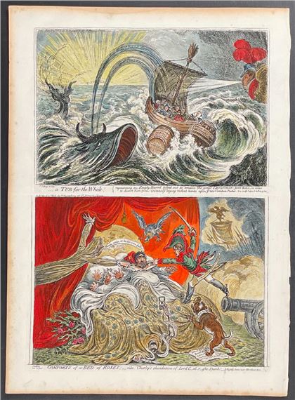 A Tub for the Whale / Comforts of a Bed of Roses by James Gillray, circa 1830