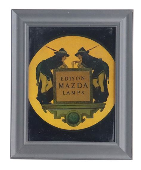 Maxfield Parrish Designed Mazda Lamps Advertising on Glass by Maxfield Parrish, 1920's