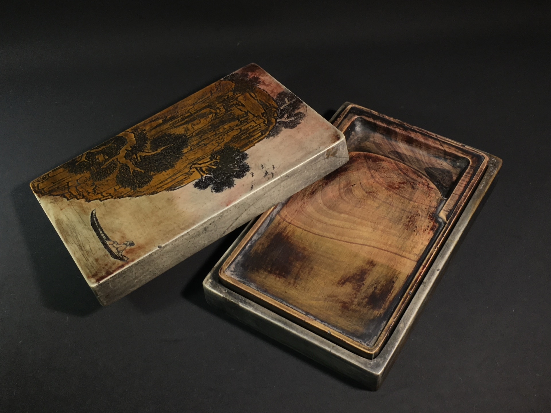 Xu Sangeng | Old Collection Xu Sangeng - Pine Flower Stone Box Inkstone ...