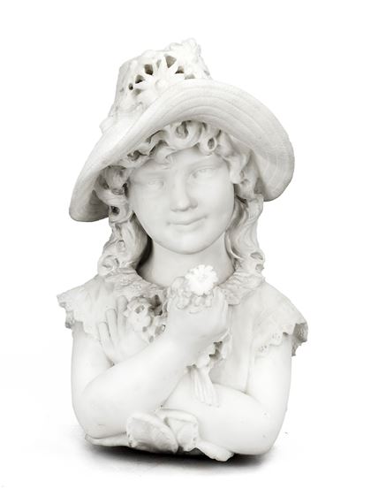 Büste eines Mädchens mit Strohhut - Cesare Lapini