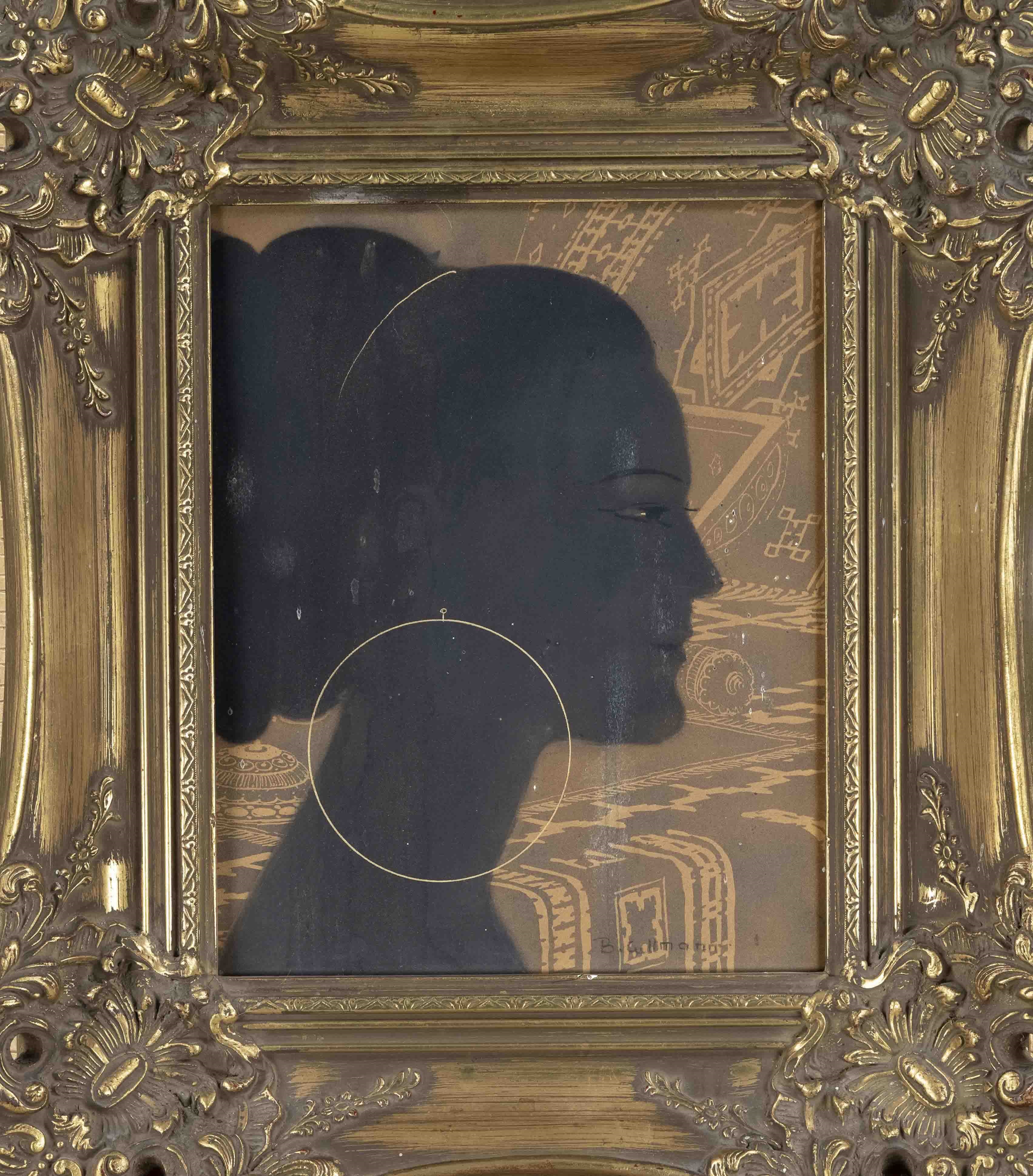 Artwork by Bernhard‏ Cullmann, Profilbildnis eines jungen Schönheit vor gemustertem Hintergrund, Made of Tempera