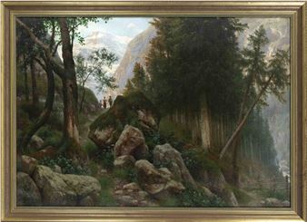 Wanderer auf einem felsigen Weg in alpiner Landschaft - Ferdinand Lechner